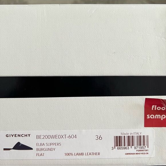 Givenchy Elba Slippers, 100% Lamb Leather Mules in Burgundy, New, Size 36 - Picture 11 of 13